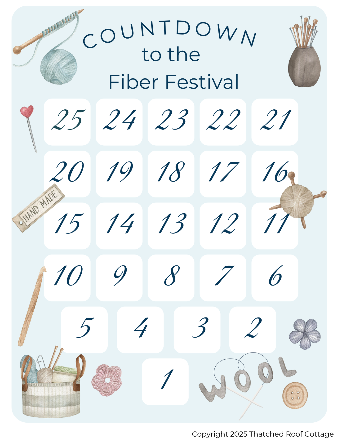 Countdown to the Fiber Festival – Watercolor Fiber Arts Design - Printable