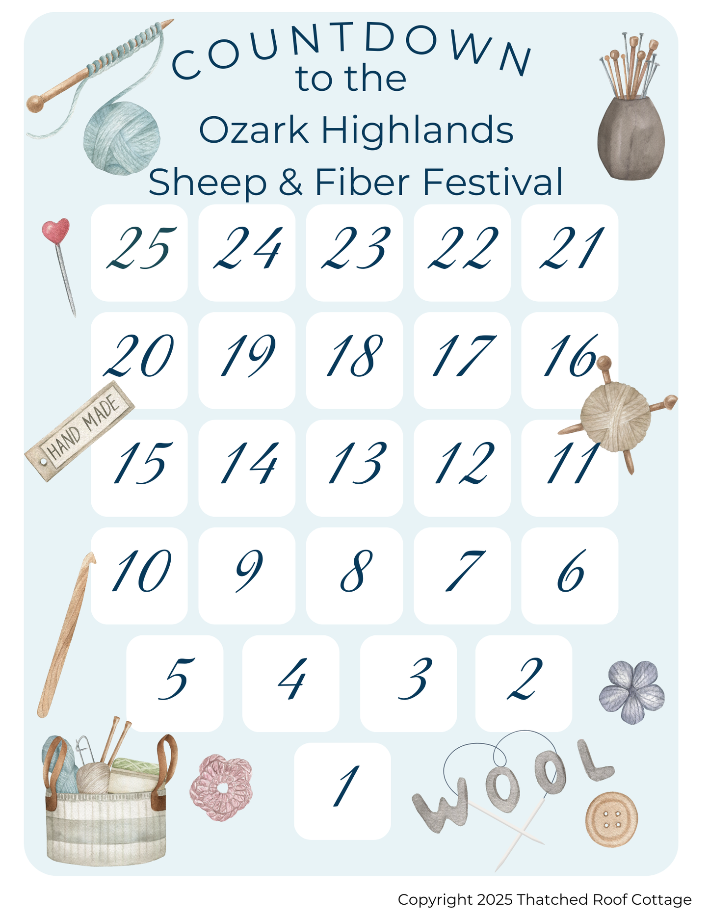 Countdown to the Fiber Festival – Watercolor Fiber Arts Design - Printable